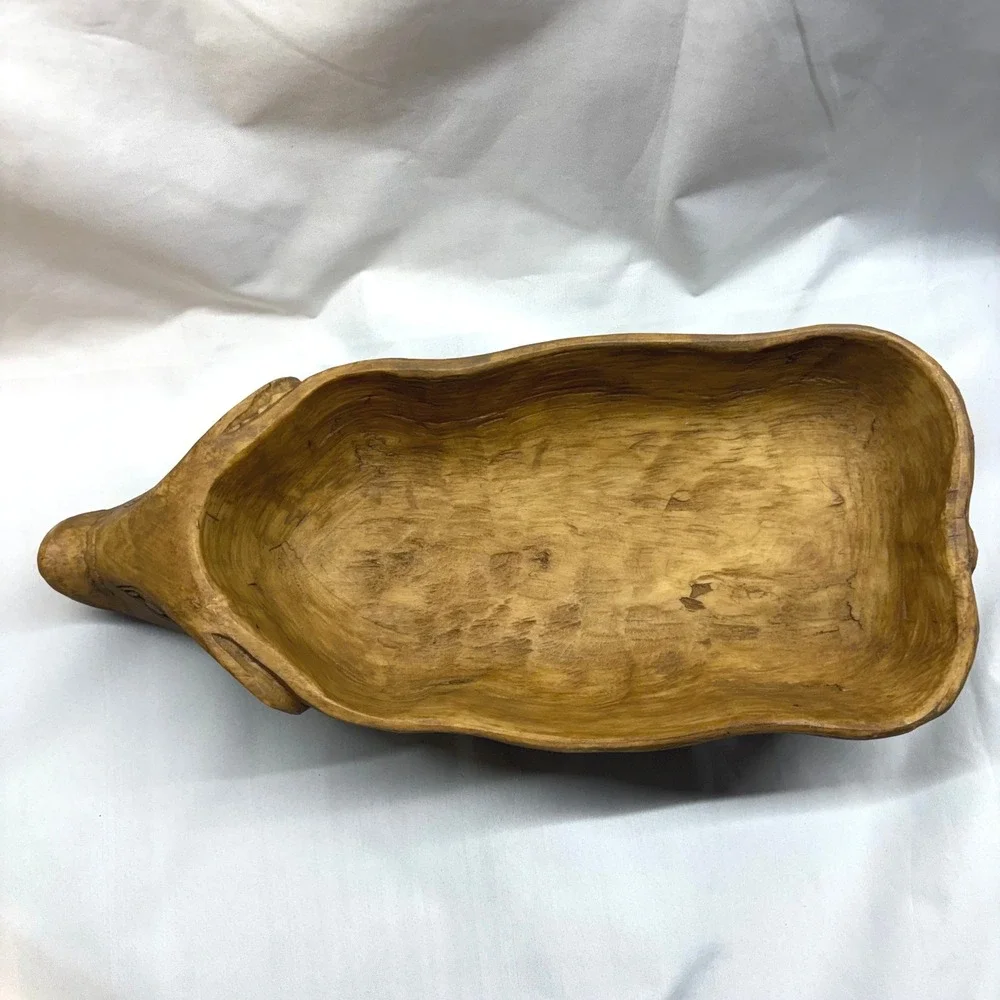 Unbranded Hand Carved Wood Pig Bowl Large Brown Excellent Rustic Farmhouse 16in